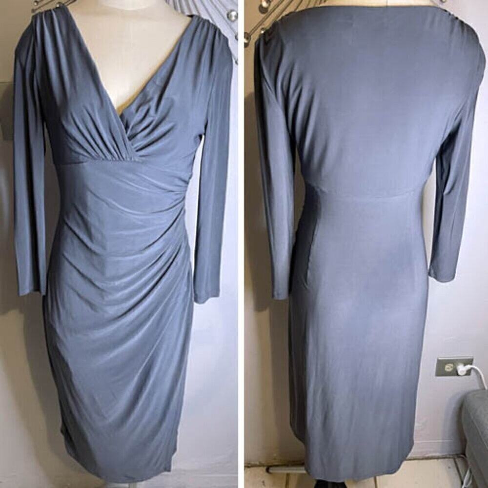 Lauren Ralph Lauren Slate Gray Ruched Faux Wrap Dress Size 4